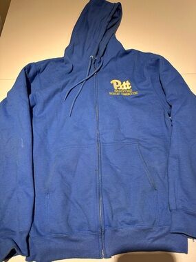 Port and Company Blue Full-Zip Hoodie with Yellow Pitt Logo